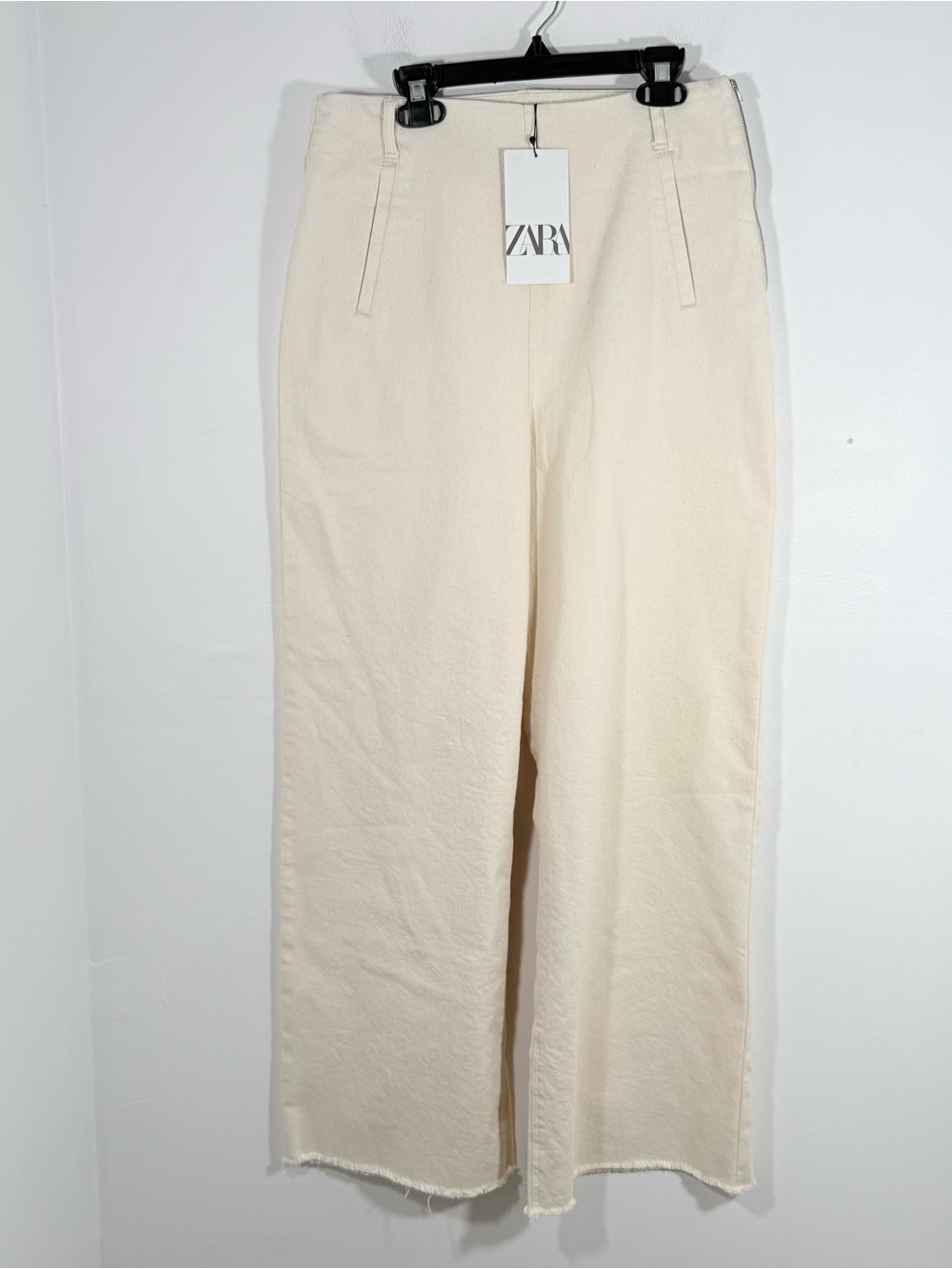 NWT Zara Tan High Rise Wide Leg Raw Hem Natural Fiber Pants 8 40 New